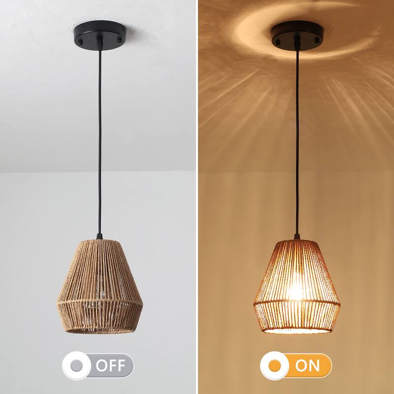 (Set of 3)1-Light Paper Rope Shaded Pendant Lights for Kitchen ，Set of Lghting Fixtures, Farmhouse Semi Flush Mount Chandelier