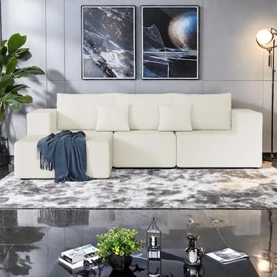 108.3" Corduroy L-Shaped Modular Cloud Sofa with Chaise Lounge