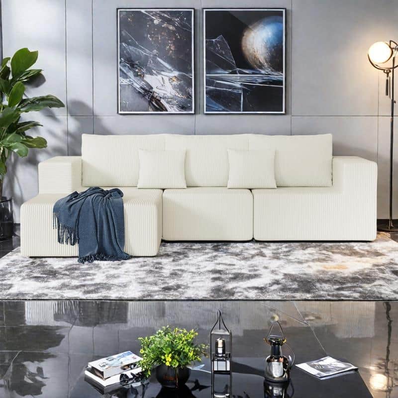 108.3" Corduroy L-Shaped Modular Cloud Sofa with Chaise Lounge