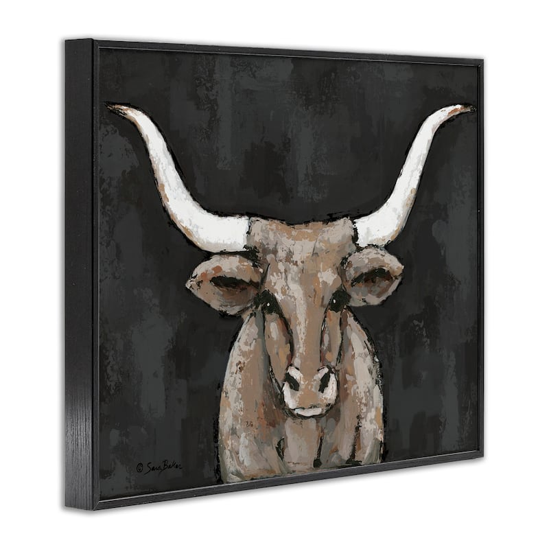 Stupell Longhorn on Murky Grey Framed Giclee Art Design By Sara Baker