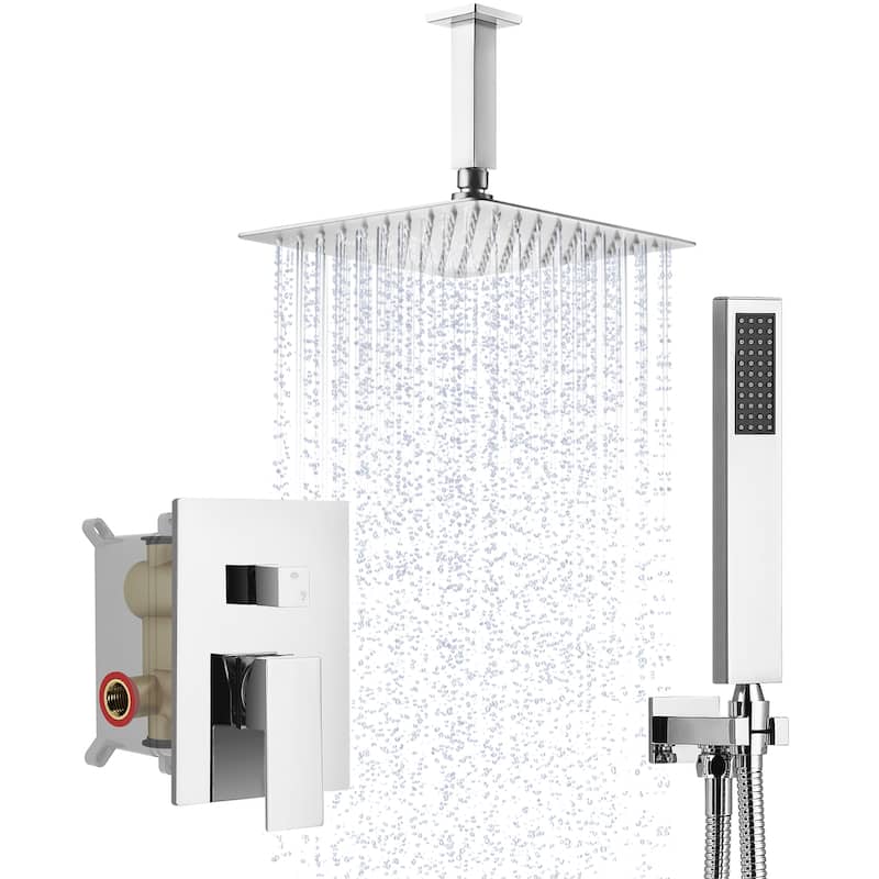 Rainfall Shower System with High Pressure 10 inch Shower Head Hand Held Shower Head Bathroom Mixer Shower Complete Combo Set