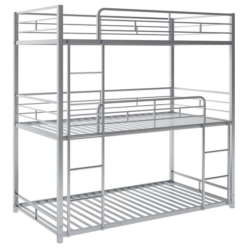 Metal Triple Bunk Bed for 3 Kids, Convertible into Platform Bedframe