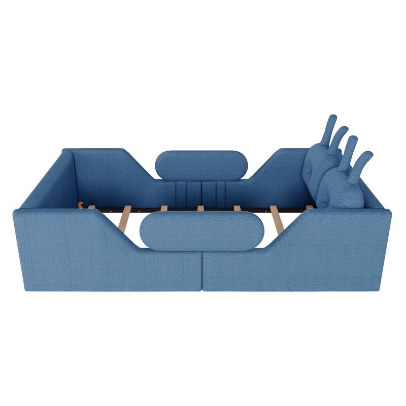 Twin Upholstered Platform Bed with Rabbit Cushion & Removable Rails