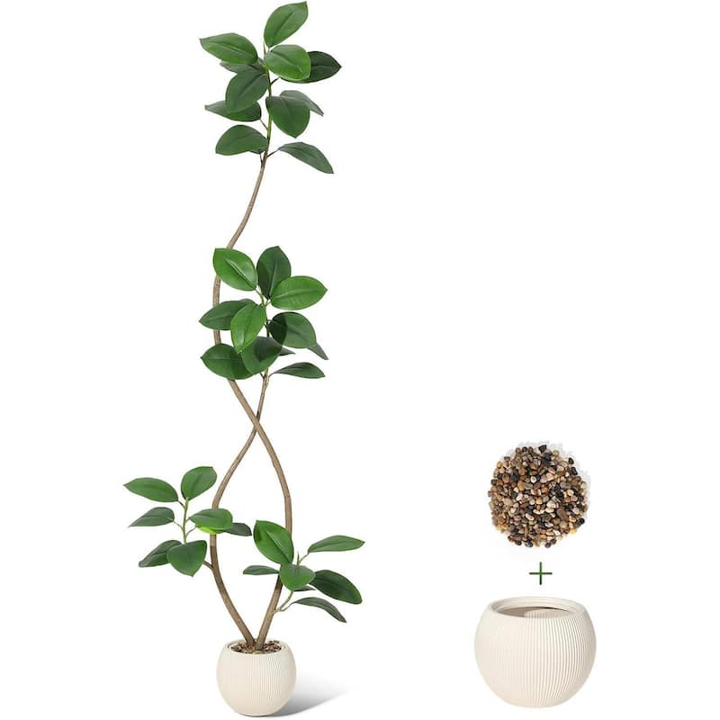 Artificial Plant Faux Fiddle Leaf Fig Tree with Off White Sphere Resin Planter - 7 FT
