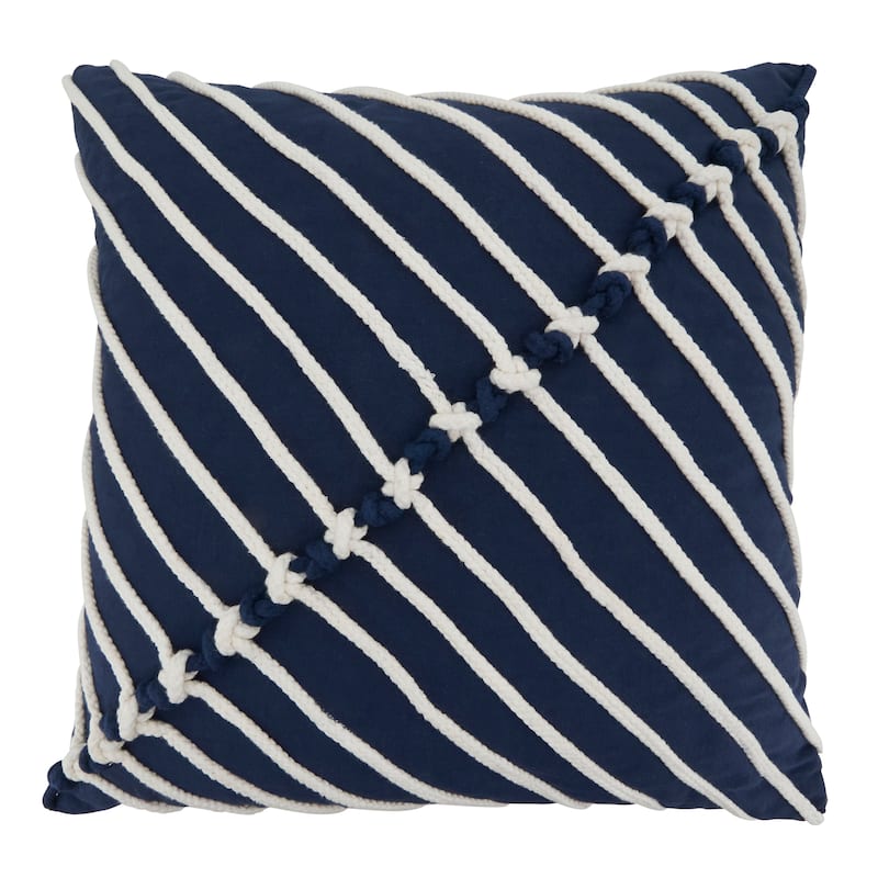 Rope Stitch Stripe Cotton Throw Pillow - Nautical Textured Accent for Sofa, Bed & Layered Styling, 20"x20" - Navy Blue - 20"x20" - Cover Only