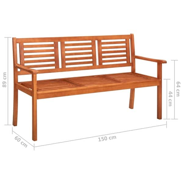 dimension image slide 3 of 2, vidaXL 3-Seater Patio Bench with Cushion 59.1" Solid Eucalyptus Wood - 59.1" x 23.6" x 35"