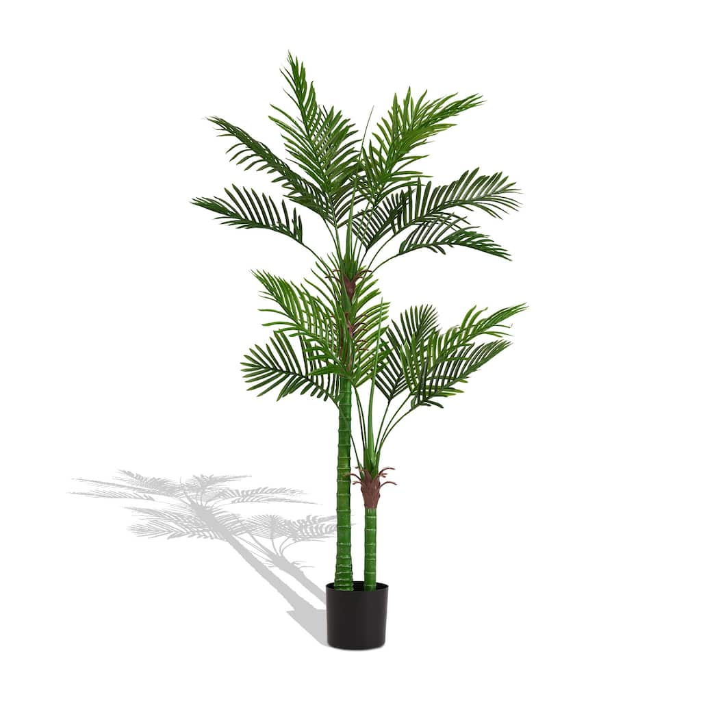 6FT Artificial Palm Tree, Fake Tropical Palm Tree in Pot, Faux Dypsis Lutescens Plant with Realistic Leaves - Green