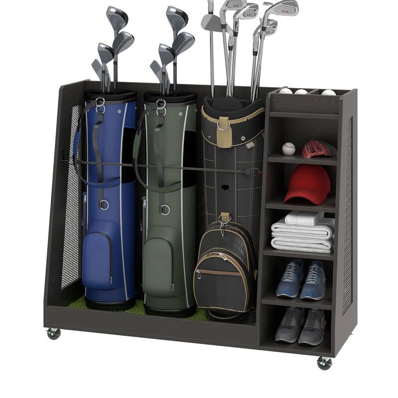 Moasis 35"/47" Wooden Golf Equipment Organizer Storage Rack with Wheels