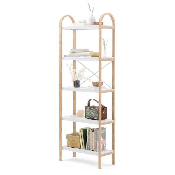 slide 2 of 11, Umbra 1016840 Bellwood 24" Wide 5 Shelf Wood Shelving Unit White / Natural