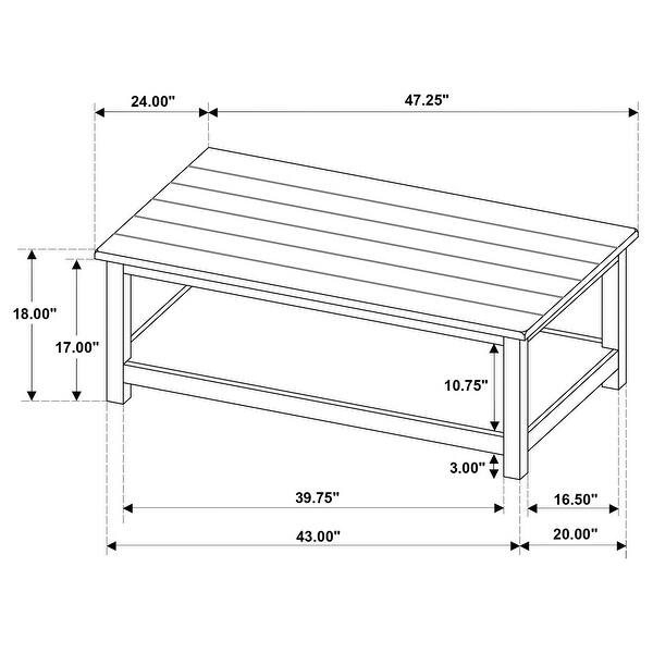 dimension image slide 0 of 3, Payne Wood Coffee Table with Shelf - 47.25'' x 24.00'' x 18.25''