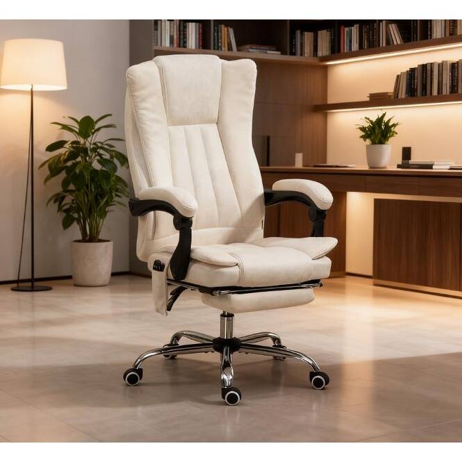 Massage Office Chair, Reclining Computer Chair with Adjustable Height and Footrest, White