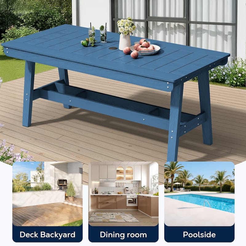 67.91in HDPE Rectangular Patio Dining Table with Umbrella Hole for 4 to 6 People - N/A