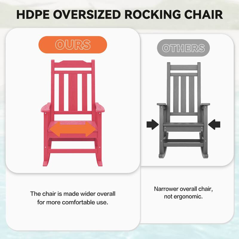 Outdoor Patio HDPE Rocking Chiar, Extra Wide Seat & Backrest
