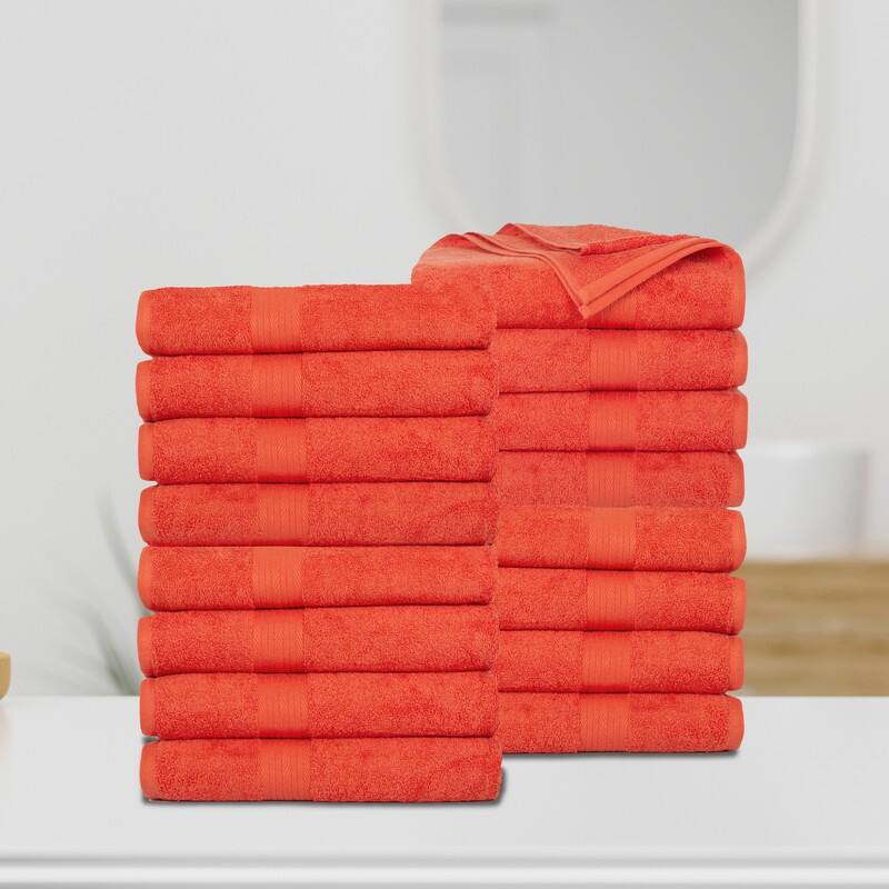 Cotton 600 GSM Highly Absorbent Bath Towels 30x54 Inch by Ample Decor - 16 Piece - Orange