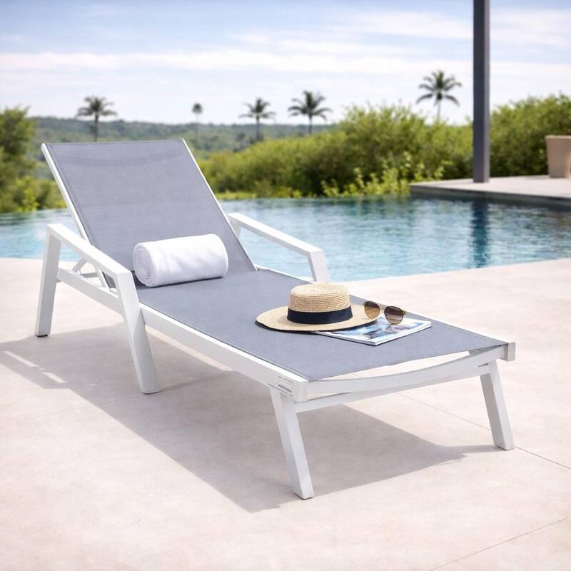 Marlin Rust-Resistant Aluminum Chaise Lounge - Adjustable 4-Position Outdoor Tanning Chair with Armrests