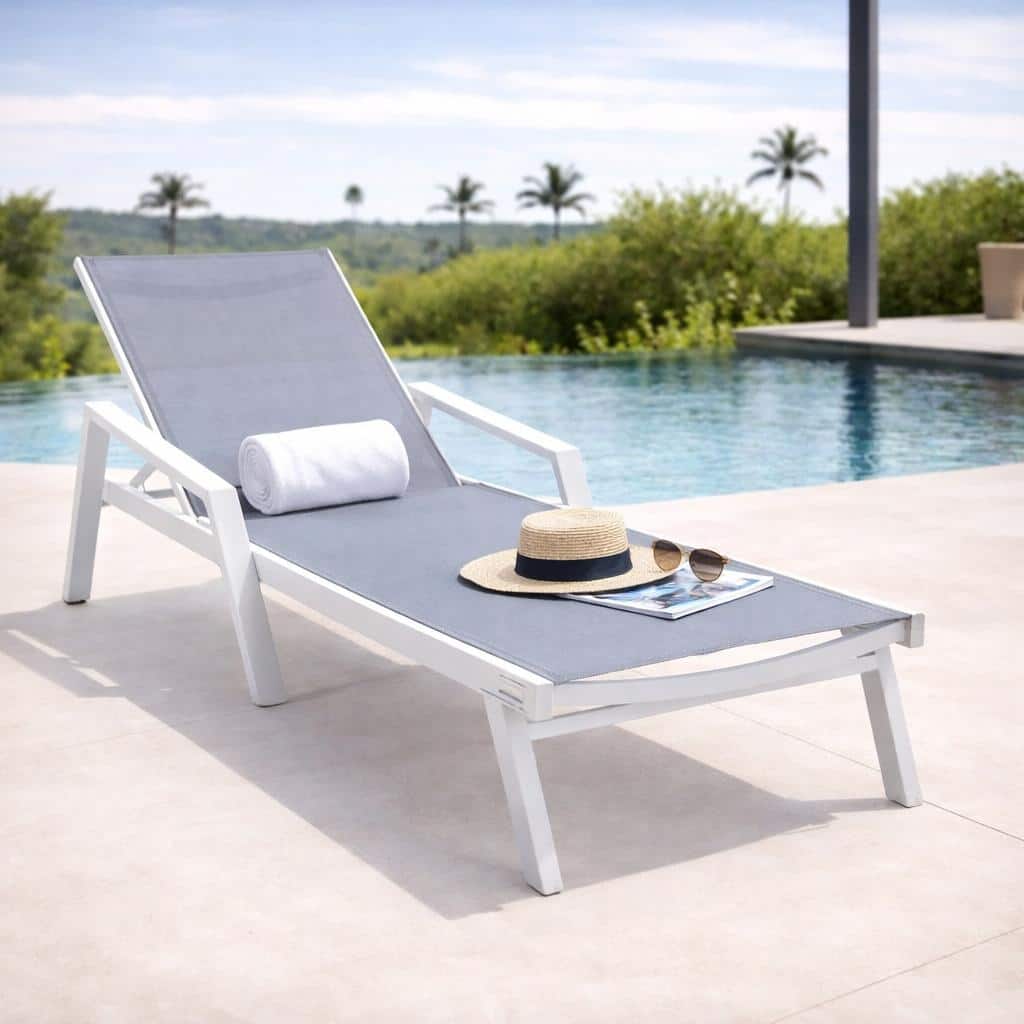 Marlin Rust-Resistant Aluminum Chaise Lounge - Adjustable 4-Position Outdoor Tanning Chair with Armrests