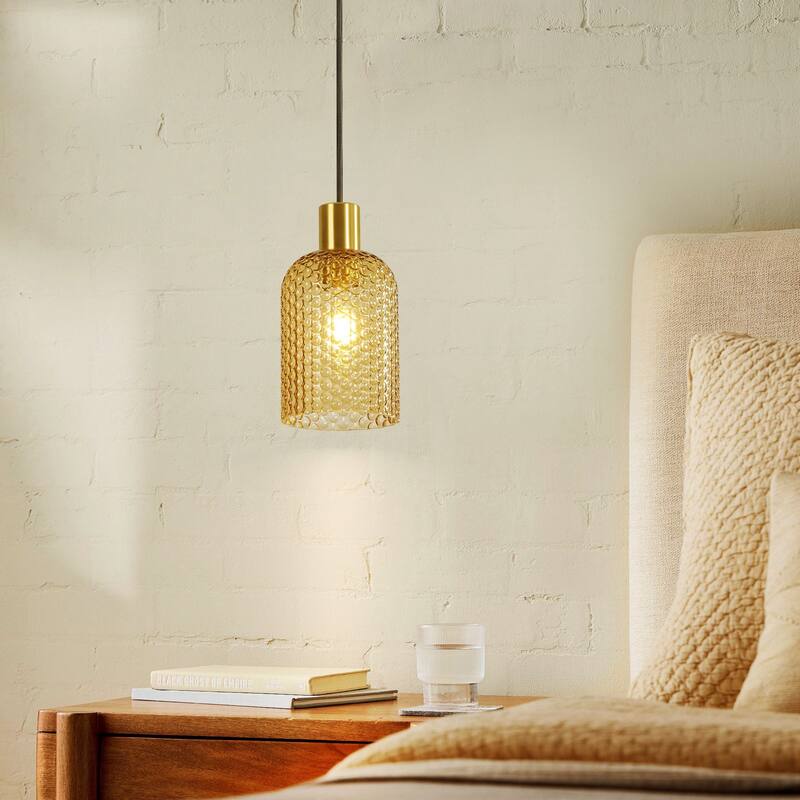 1/3-Light Modern Glam Bell-Shaped Adjustable Island Pendant Light with Clear/Blue/Amber Textured Glass