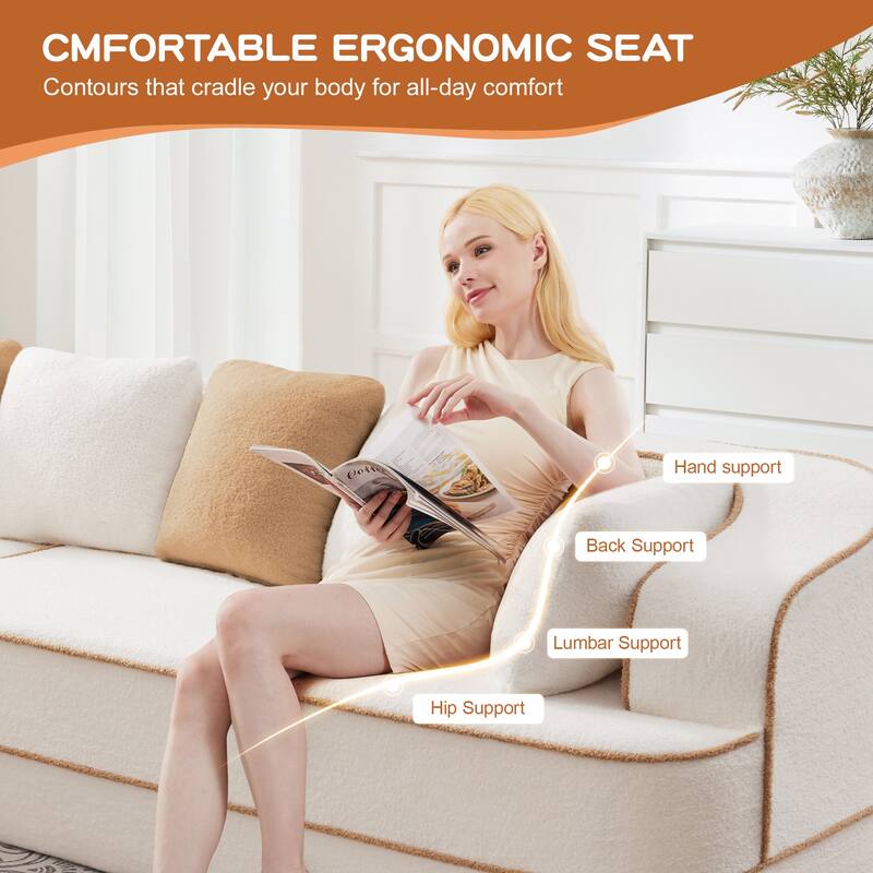 4-Seat Teddy Fabric No Assembly 32D High Density Sponge Boneless Sofa