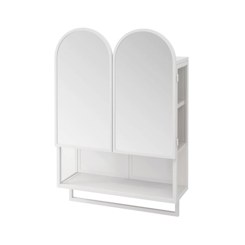 Anmytek Double Arched Metal Medicine Cabinet with Adjustable Shelves and Towel Rack Wall Mounted Mirror Storage Cabinet