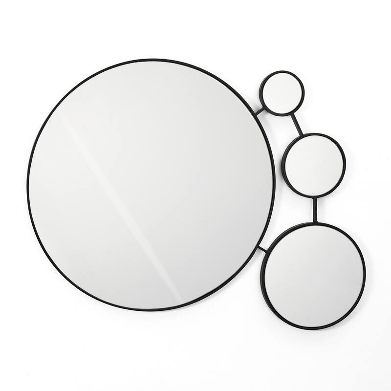 Circles Black Metal Frame Round Wall Mirror - 24.7" H x 34.5" W x 0.59" D