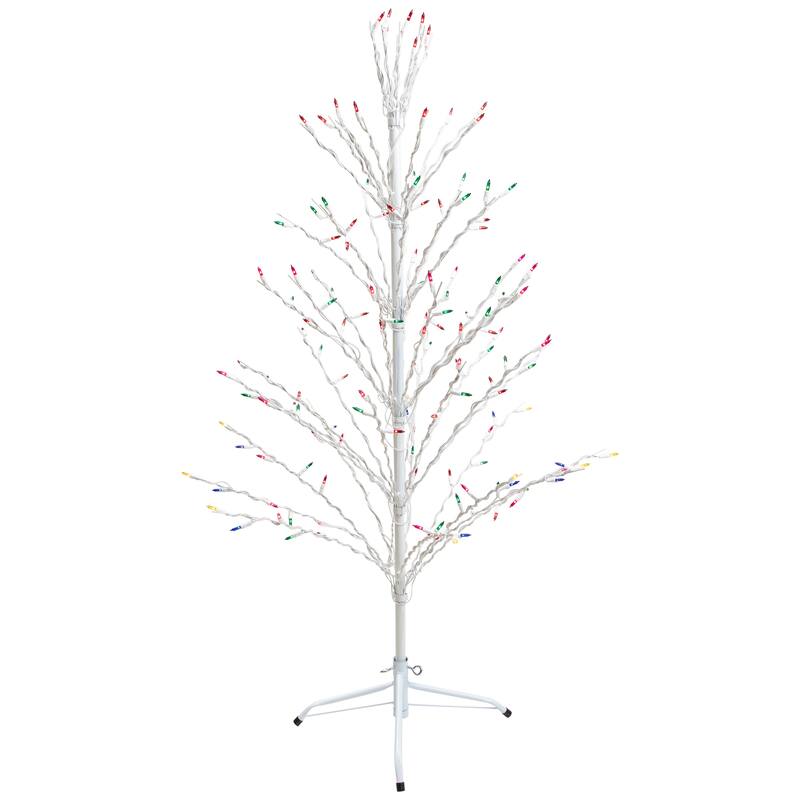 4' White Christmas Cascade Twig Tree Outdoor Decor - Multi Lights
