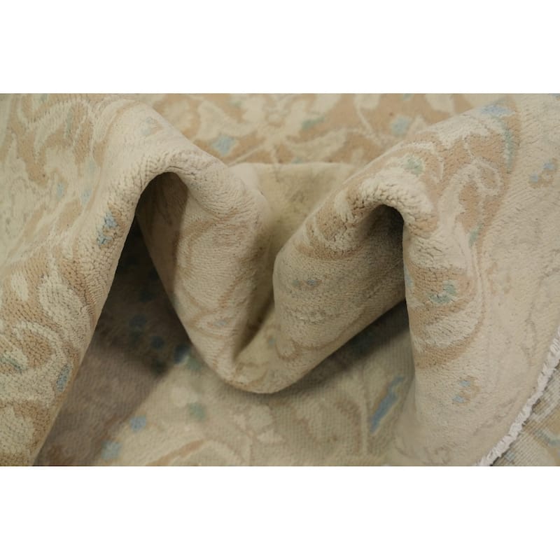 Hand Knotted Oriental 100% Wool Carpet Traditional Floral Beige & Ivories Kerman Area Rug - 9' 7'' X 6' 7''