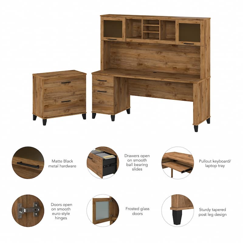 Somerset 72W L Shaped Desk with Hutch and 5 Shelf Bookcase