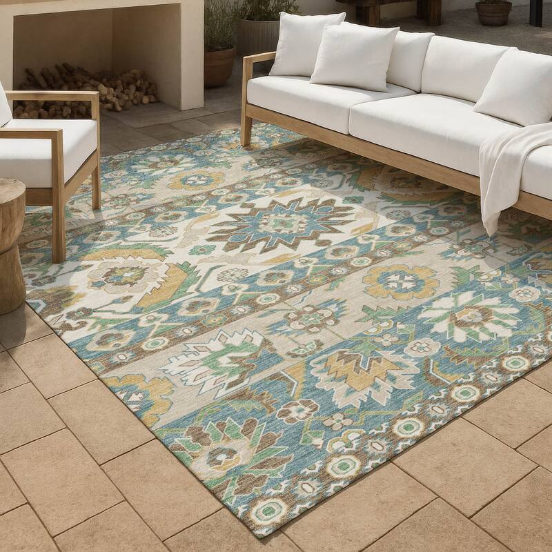 Machine Washable Indoor/ Outdoor Traditional Aspen Chantille Rug - Teal - 10' x 14'