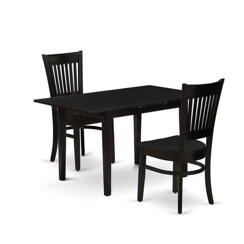HomeStock 3-Pc Black Finish Rectangular Solid Wood Top With Butterfly Leaf Dining Table Set