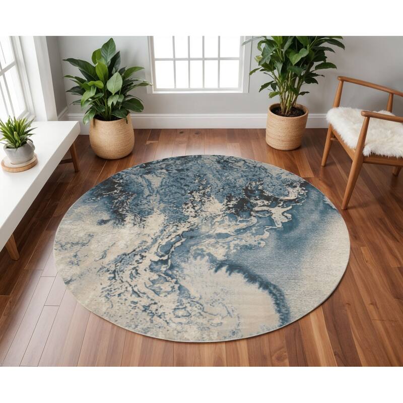 Jiwet Power Loomed Geometric Abstract Modern Non Skid Stain Resistant Area Rug By HomeRoots - 94' X '94' X '0.5 - 94' X '94' X '0.5 - Black - Round
