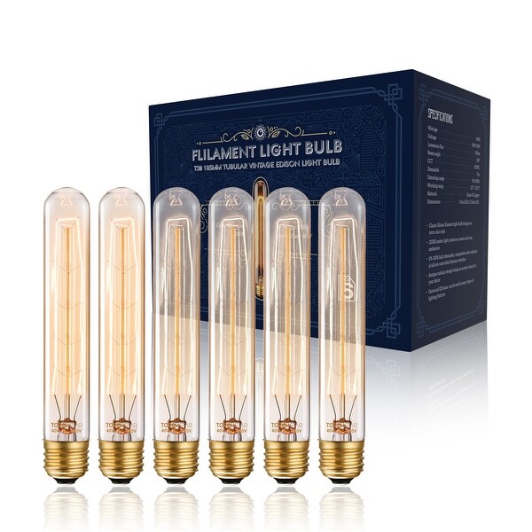 40W Dimmable T30 Vintage, 185mm, E26 Base, 2200K Amber Light