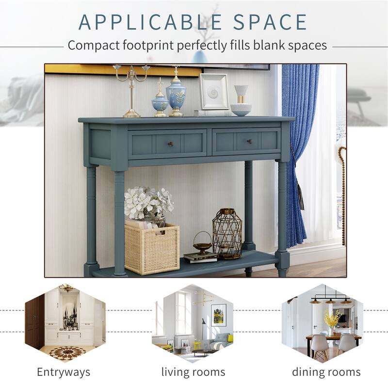 Daisy Series Console Table Traditional Design with Two Drawers and Bottom Shelf