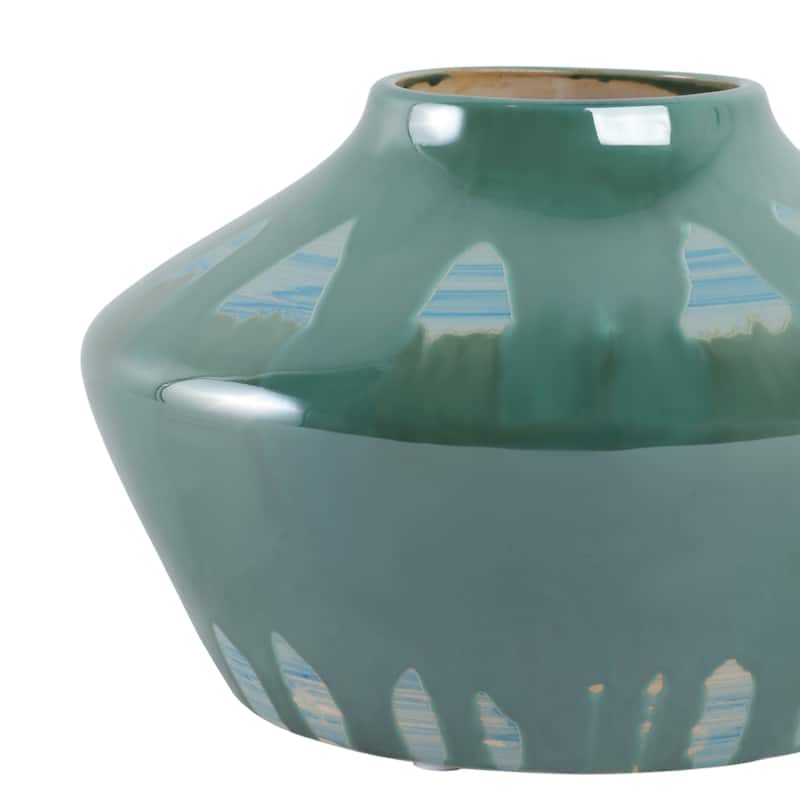 Stoneware Ceramic Decorative Vase with Glossy Drip Glaze Finish