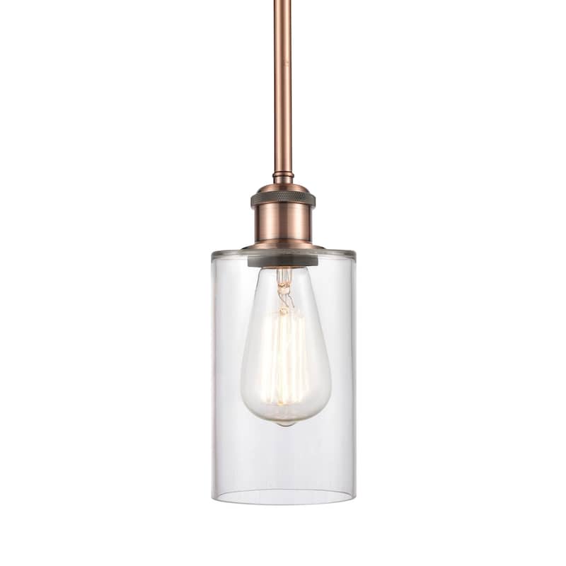Innovations Lighting 516-1S-10-4 Clymer Pendant Clymer 4" Wide Mini - Clear / Antique Copper
