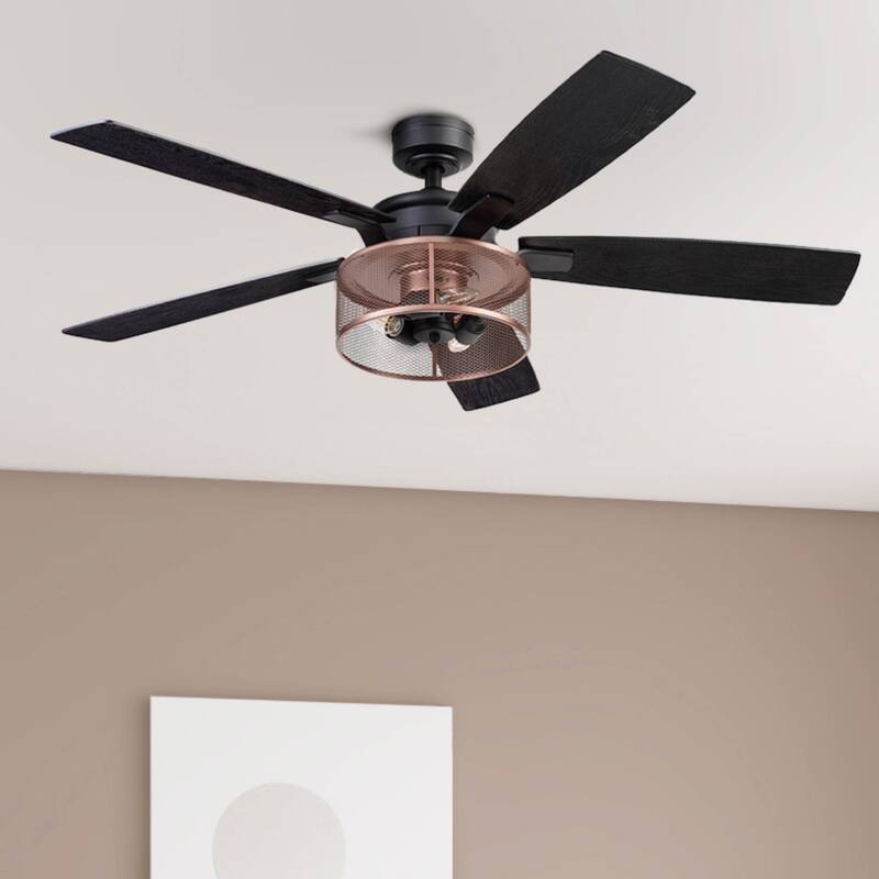 52" Honeywell Carnegie Matte Black/Copper Industrial Farmhouse LED Ceiling Fan with Light and Remote Control