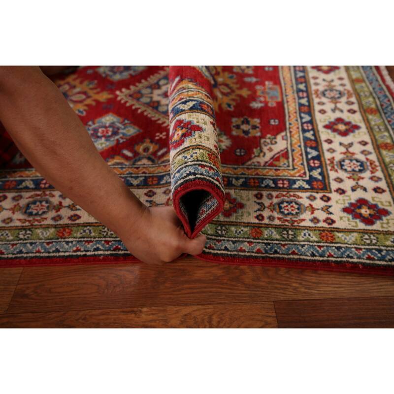 Red Kazak Accent Rug Hand-Knotted Traditional Oriental Wool Carpet - 3'3" x 4'9"