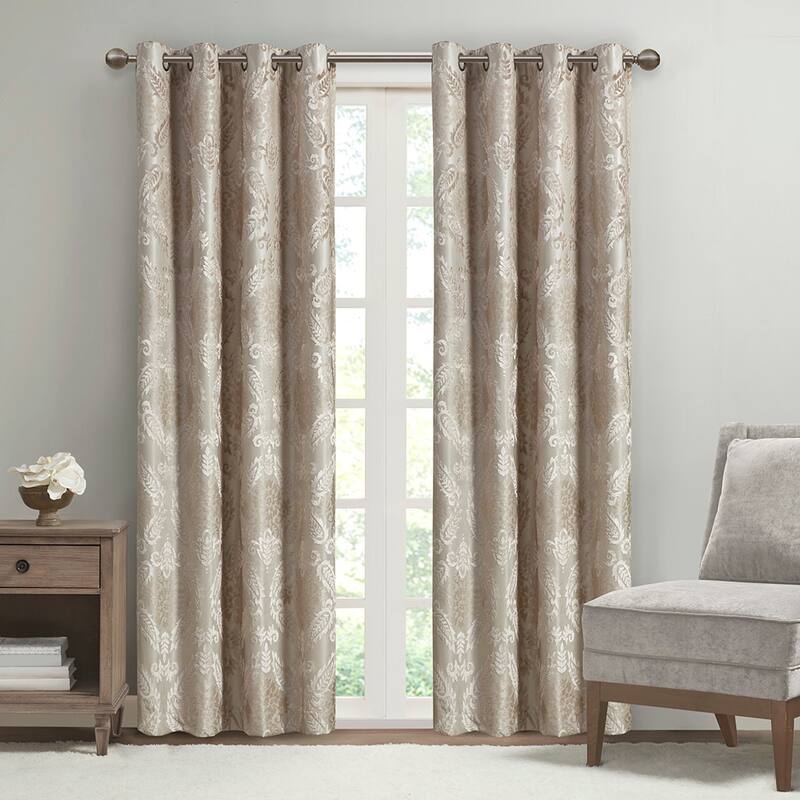 Knitted Jacquard Paisley Total Blackout Grommet Top Curtain Panel(Only 1 Pc Panel)