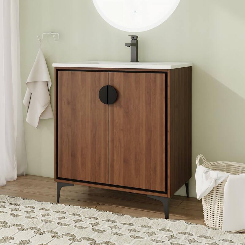 24"/30" FreeStanding Bathroom Vanity with Sink, Floor Stand Bathroom Vanity with Soft Close Door and Adjustable Shelf - 30.0"×18.3"×33.8"
