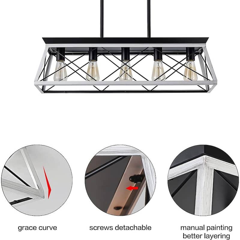 Farmhouse Restaurant 5-Light Metal Rectangular Chandelier