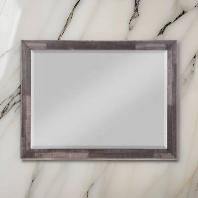 48 Inch Wood Mirror, Landscape, Beveled, Rustic Brown