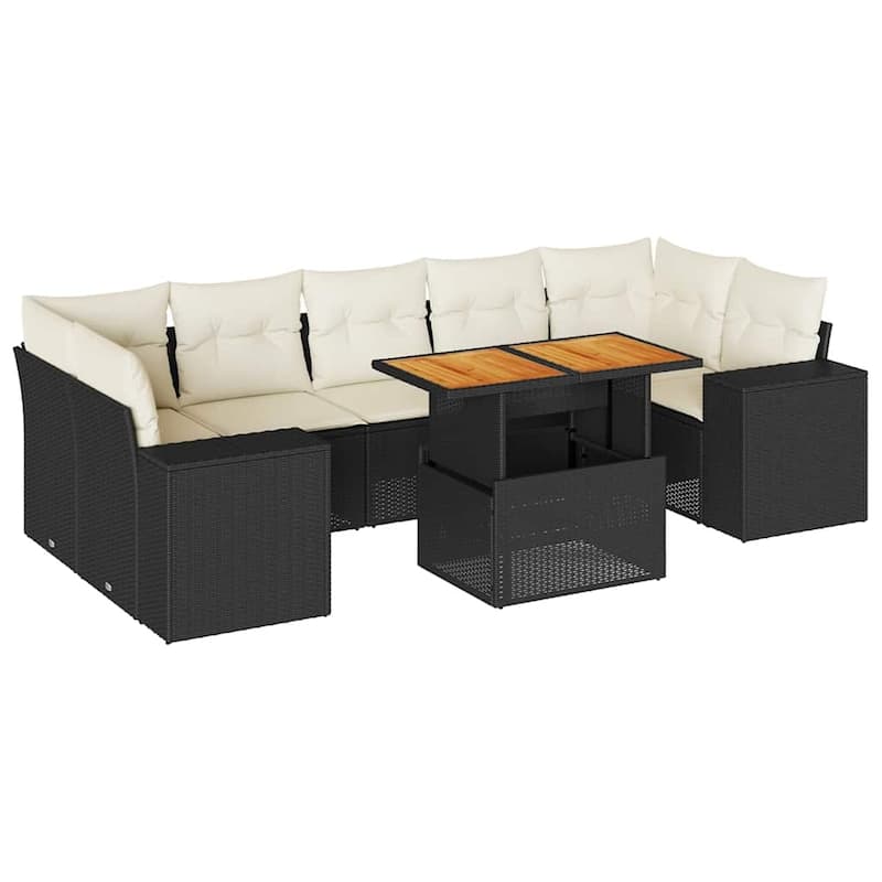 vidaXL Patio Sofa Set with Cushions Balcony Modular Sofas 8 Piece Poly Rattan - 21.7 x 39.4 x 28.7