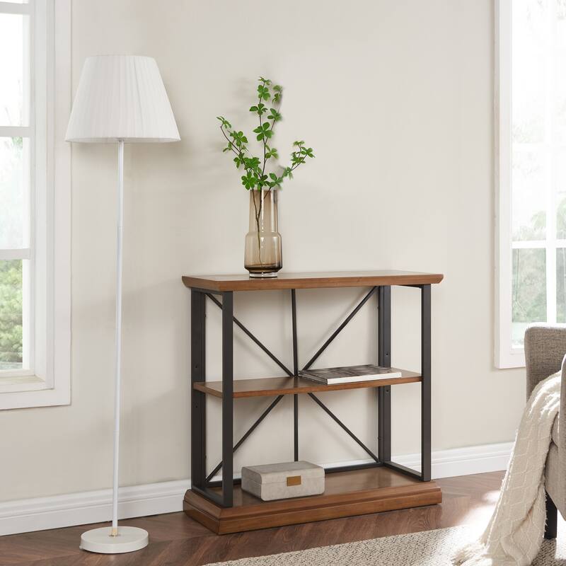 Leick Home Finnick Mixed Metal and Wood Adjustable Bookshelf - Willow/Gunmetal