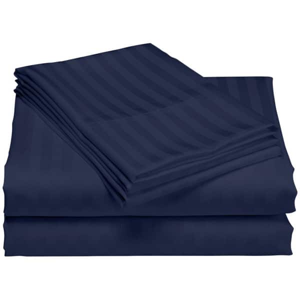 slide 2 of 2, 1200 Thread Count Cotton Deep Pocket Luxury Hotel Stripe Sheet Set Navy - California King