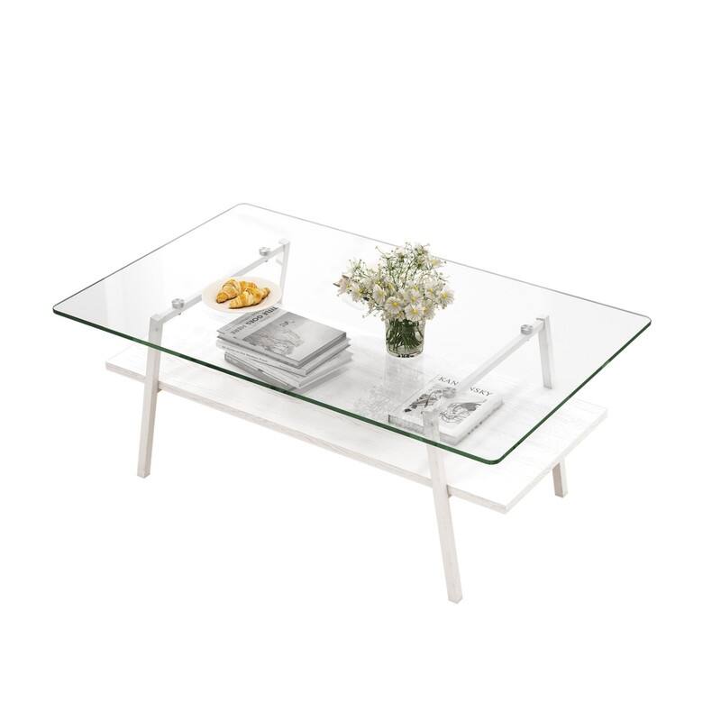 Rectangle Tempered Glass Coffee Table with Metal Legs