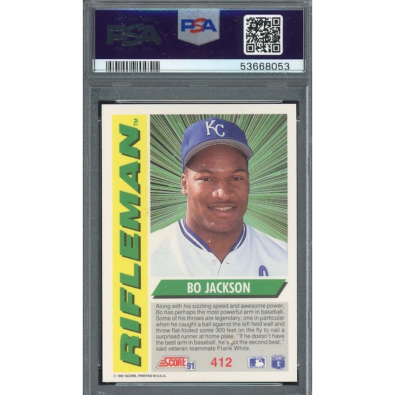 Bo Jackson 1991 Score Rifleman Baseball Card #412 Graded PSA 9 - 8'6" x 11'6"