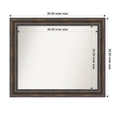 Rustic Pine Brown Framed Non-Beveled Custom Wall Mirror, Bathroom Vanity Mirror