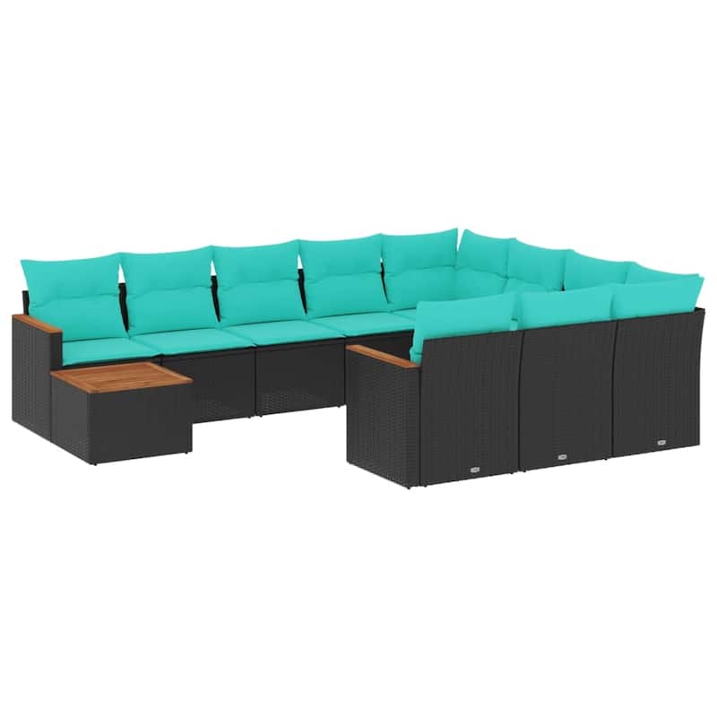 vidaXL 11 Piece Patio Sofa Set with Cushions Black/Gray Poly Rattan - 24.4 x 24.4 x 27.2