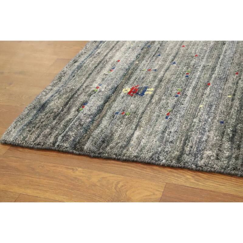 Hand Knotted Oriental Viscose Silk Carpet Tribal Animal Pictorial Greys & Charcoal Gabbeh Area Rug - 9' 10'' X 7' 11''
