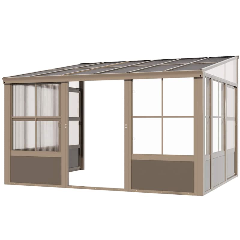 Erommy Wall Mounted Sunroom with Sliding Doors, All-Season Aluminum Patio Gazebo, Outdoor Permanent Sunroom Shelter