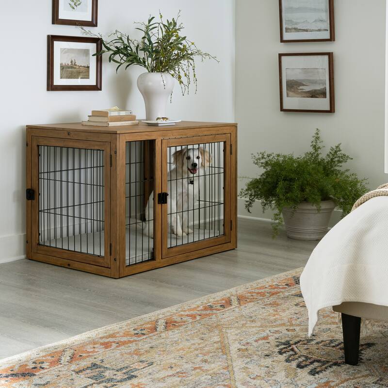 PETMAKER Furniture-Style Dog Crate with Double Doors and Cushion